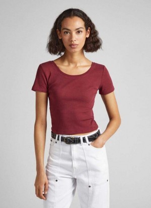Camiseta Pepe Jeans T-shirt With Crossed Back Straps Mujer Burdeos Rojas | 516VYBKQP