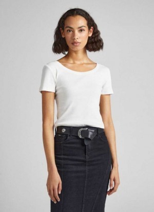 Camiseta Pepe Jeans T-shirt With Crossed Back Straps Mujer Blancas | 723JVLGBZ