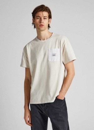 Camiseta Pepe Jeans T-shirt With Front Pocket Hombre Blancas | 625HYPKBJ