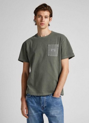 Camiseta Pepe Jeans T-shirt With Front Pocket Hombre Verde Oliva Verde | 435SULJYE