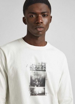 Camiseta Pepe Jeans T-shirt With Photo Print Hombre Blancas | 125DXPWOS