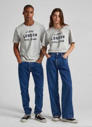 Camiseta Pepe Jeans Unisex I Love London Printed T-shirt Hombre Gris | 537YPGJXA