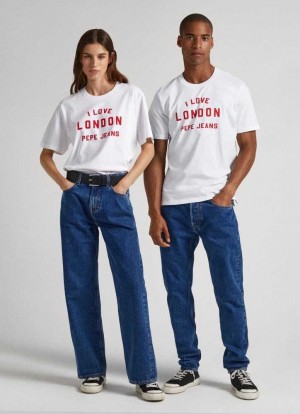Camiseta Pepe Jeans Unisex I Love London Printed T-shirt Hombre Blancas | 403SCFBVW