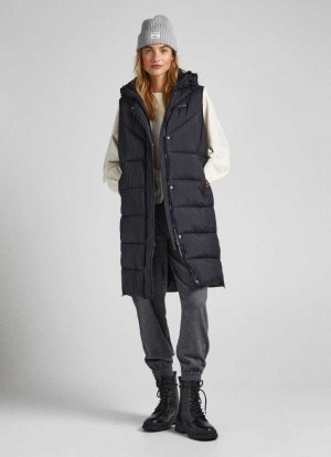 Chaqueta Pepe Jeans Acolchado Vest W/ Hood Mujer Negras | 702FAJWXN