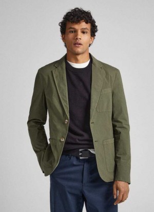 Chaqueta Pepe Jeans Algodon Poplin Blazer Hombre Verde Oliva Verde | 296EKHSWN
