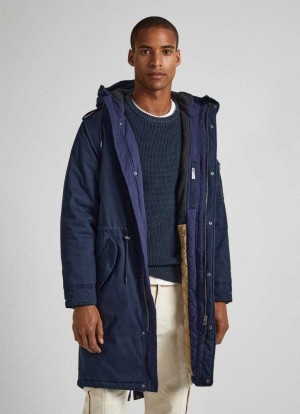 Chaqueta Pepe Jeans Algodon Twill Parka Hombre Azules | 312EQINRY