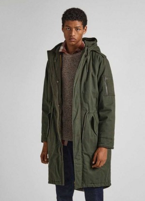 Chaqueta Pepe Jeans Algodon Twill Parka Hombre Verde Oliva Verde | 972TZLSUX