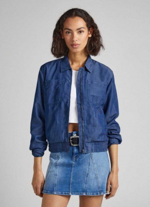 Chaqueta Pepe Jeans Chambray Bomber Jacket Mujer Azules | 158MQXPLU