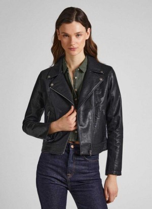Chaqueta Pepe Jeans Ciclismo Jacket With Openwork Details Mujer Negras | 014KMPFRW
