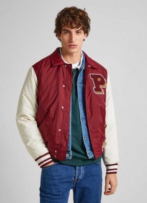 Chaqueta Pepe Jeans Collegiate Bomber Jacket Hombre Burdeos Rojas | 136PITKME