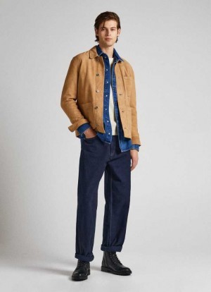 Chaqueta Pepe Jeans Cuero Carpenter Jacket Hombre Amarillo | 879HVIKUN