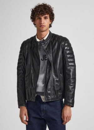 Chaqueta Pepe Jeans Cuero Ciclismo Jacket Hombre Negras | 437EGZHNI