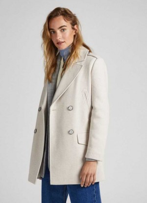 Chaqueta Pepe Jeans Double Breasted Lana Peacoat Mujer Blancas | 569YDIOMG