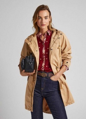 Chaqueta Pepe Jeans Encapuchado Algodon Parka Mujer Marrones Beige | 526SONZVX