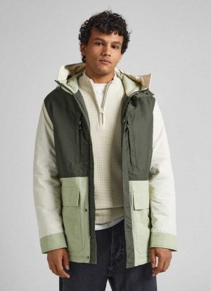 Chaqueta Pepe Jeans Encapuchado Colour Block Parka Hombre Verde Oliva Verde | 315JCGHVK