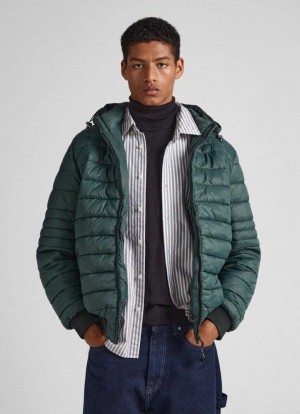 Chaqueta Pepe Jeans Encapuchado Nylon Puffer Jacket Hombre Verde | 948UFKOHV