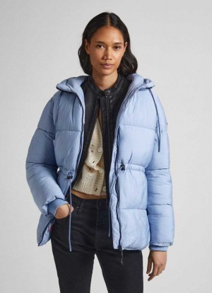 Chaqueta Pepe Jeans Encapuchado Puffer Jacket Mujer Gris Azules | 415CAMOKJ