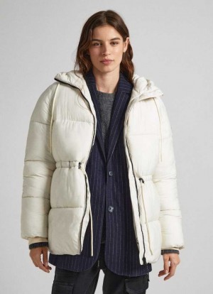Chaqueta Pepe Jeans Encapuchado Puffer Jacket Mujer Blancas | 065YHSZPT