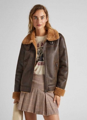 Chaqueta Pepe Jeans Fleece Forro Ciclismo Jacket Mujer Marrones | 815SJMTLQ
