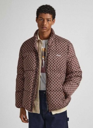 Chaqueta Pepe Jeans Geometric Print Puffer Jacket Hombre Marrones | 179FIQSEZ