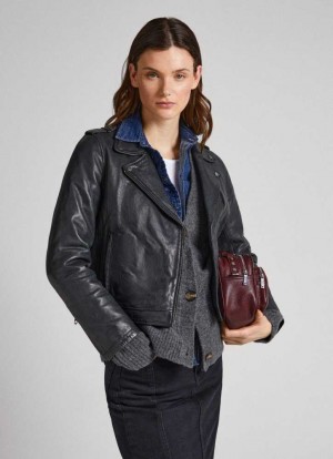 Chaqueta Pepe Jeans Lamb Cuero Ciclismo Jacket Mujer Negras | 231PWIFHV