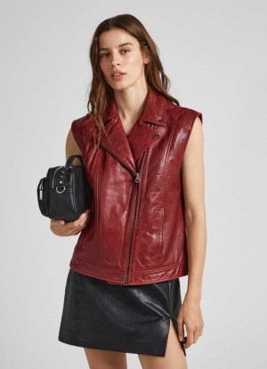 Chaqueta Pepe Jeans Lamb Cuero Vest Mujer Burdeos Rojas | 407HUFLOD