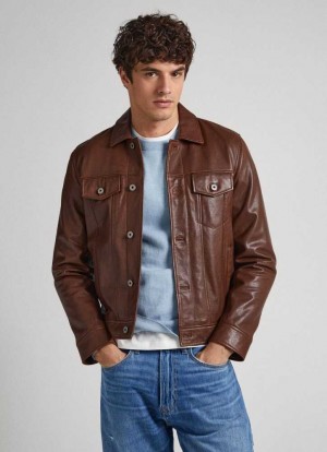 Chaqueta Pepe Jeans Lambskin Cuero Jacket Hombre Marrones | 251HUCPFO