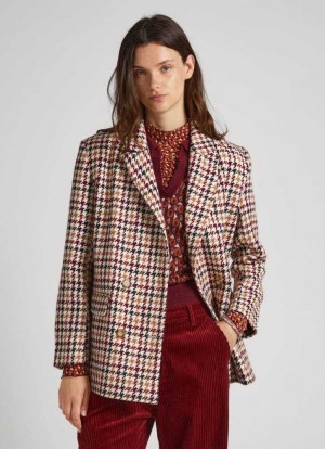 Chaqueta Pepe Jeans Lana Blend Houndstooth Print Blazer Mujer Multicolor | 432OXHMKA