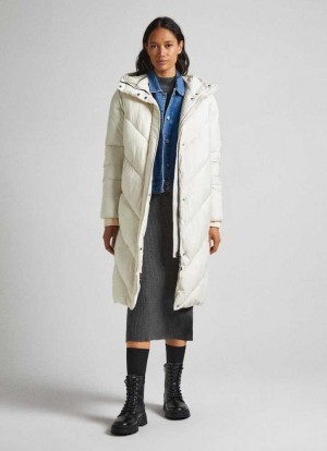 Chaqueta Pepe Jeans Long Acolchado Puffer Jacket Mujer Blancas | 609IRLVWG