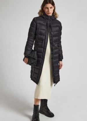 Chaqueta Pepe Jeans Long Acolchado Puffer Jacket Mujer Negras | 195QZRFYH