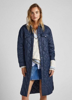 Chaqueta Pepe Jeans Long Acolchado Puffer Jacket Mujer Azules | 019OMWGHZ