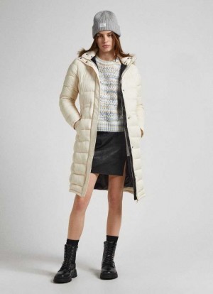 Chaqueta Pepe Jeans Long Acolchado Puffer Jacket Mujer Blancas | 895BCDMXA
