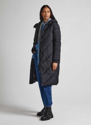 Chaqueta Pepe Jeans Long Acolchado Puffer Jacket Mujer Negras | 837XCIRAN