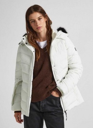 Chaqueta Pepe Jeans Long Acolchado Puffer Jacket Mujer Blancas | 962ENJRUQ