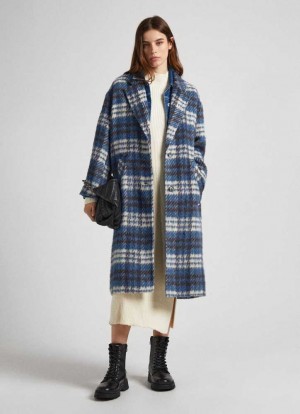 Chaqueta Pepe Jeans Long Checked Lana Coat Mujer Multicolor | 367NDUYZS