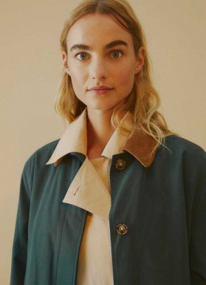 Chaqueta Pepe Jeans Long Jacket With Corduroy Collar Mujer Verde | 825PHWZFY