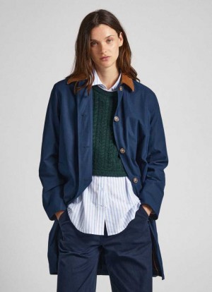 Chaqueta Pepe Jeans Long Jacket With Corduroy Collar Mujer Azules | 791BAFCVK