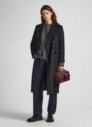 Chaqueta Pepe Jeans Long Lana Coat Mujer Negras | 718EOQUGD