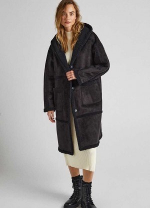 Chaqueta Pepe Jeans Long Suedette Jacket Mujer Negras | 730NJMWUL