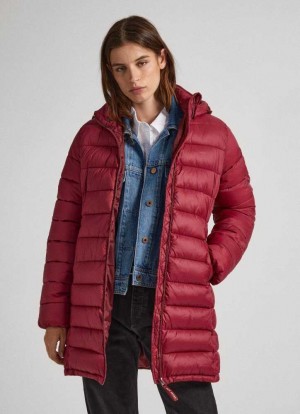 Chaqueta Pepe Jeans Nylon Puffer Jacket Mujer Burdeos Rojas | 148TEDLNA