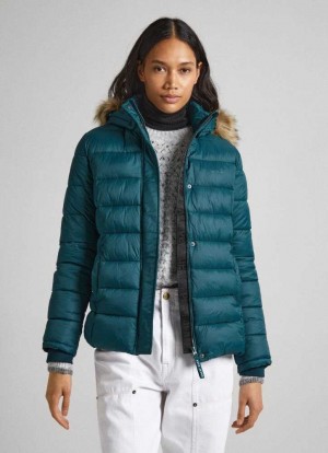 Chaqueta Pepe Jeans Puffer Jacket W/ Fur Lining On Hood Mujer Verde | 437KZDIYT