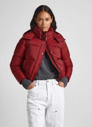 Chaqueta Pepe Jeans Puffer Jacket With Hood Mujer Burdeos Rojas | 579ZQVKTP