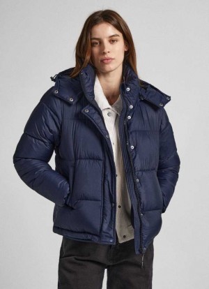 Chaqueta Pepe Jeans Puffer Jacket With Hood Mujer Azules | 570HXEYSQ