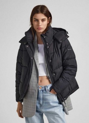Chaqueta Pepe Jeans Puffer Jacket With Hood Mujer Negras | 089BYPZIM