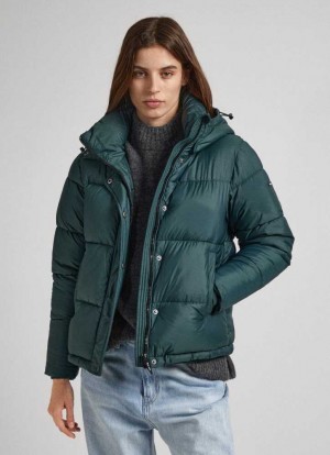 Chaqueta Pepe Jeans Puffer Jacket With Hood Mujer Verde | 673CZFLHG