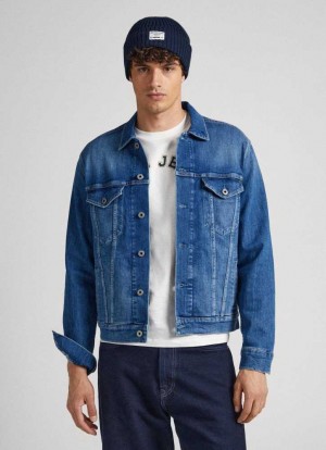 Chaqueta Pepe Jeans Regular Fit Denim Jacket Hombre Azules | 964XCFWOB