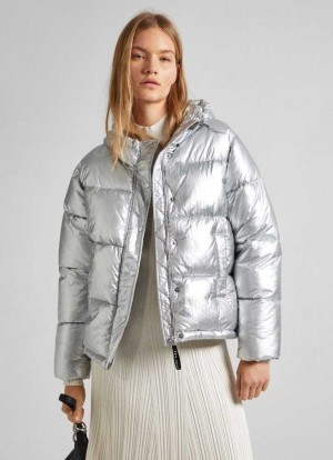 Chaqueta Pepe Jeans Silver Puffer Jacket Mujer Plateadas | 956KIMQPV