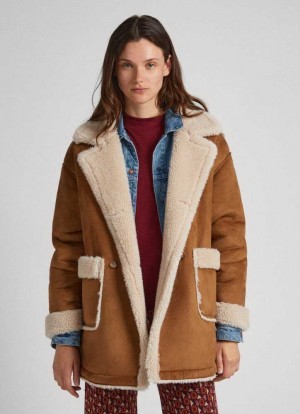 Chaqueta Pepe Jeans Suedette Coat With Fleece Lining Mujer Marrones | 389YDORPT