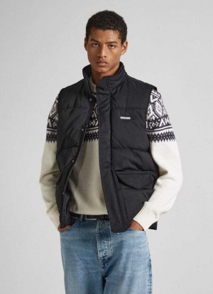 Chaqueta Pepe Jeans Twill Acolchado Waistcoat Hombre Negras | 265UVFTNB