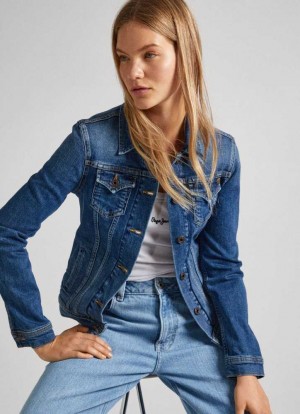 Chaqueta Pepe Jeans Worn Effect Denim Jacket Mujer Azules | 658PXMFJG